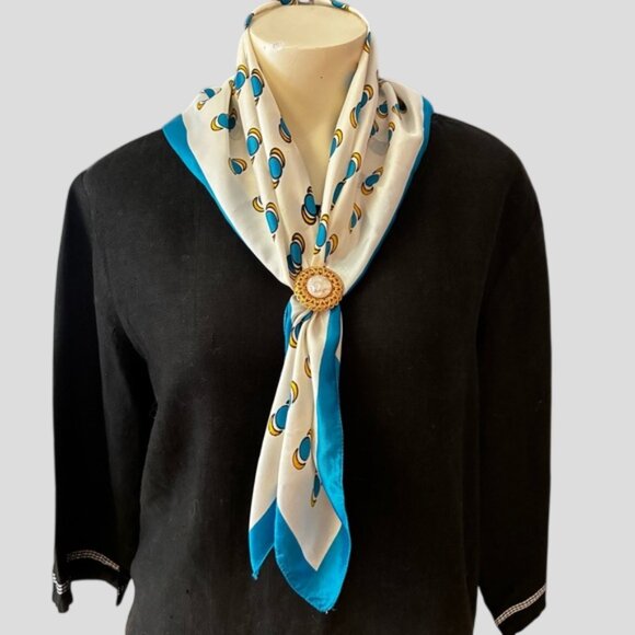 Accessories - White With Yellow Moons & Blue Suns Patterned Square Scarf